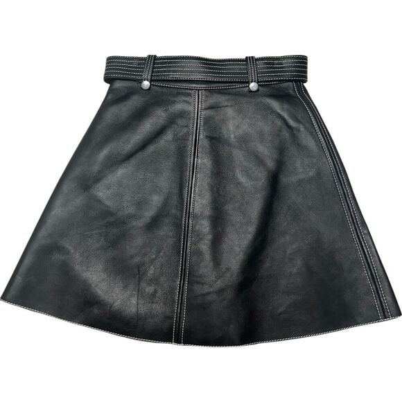 Nwts Maje Jouki Trapeze Black A-Line Belted Leather Mini Skirt (34) - Picture 6 of 15